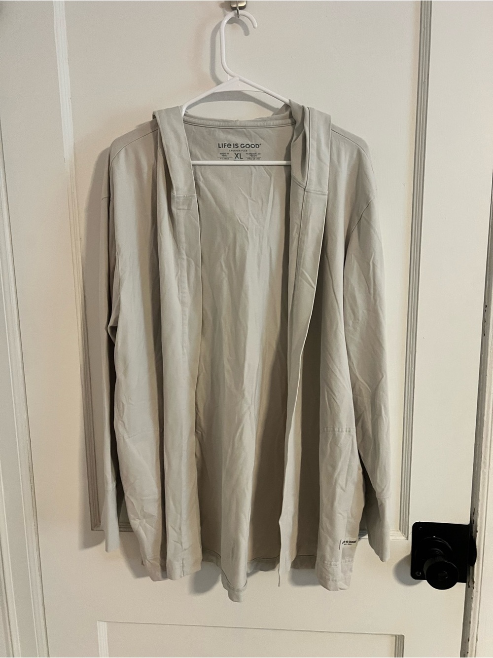 Life Is Good Women’s Light Gray Hooded Open-Front Cardigan